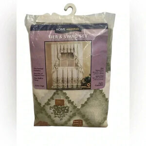 Home Essentials Kmart Vintage Tier & Swag Curtain Set Castle Bar Style Sage